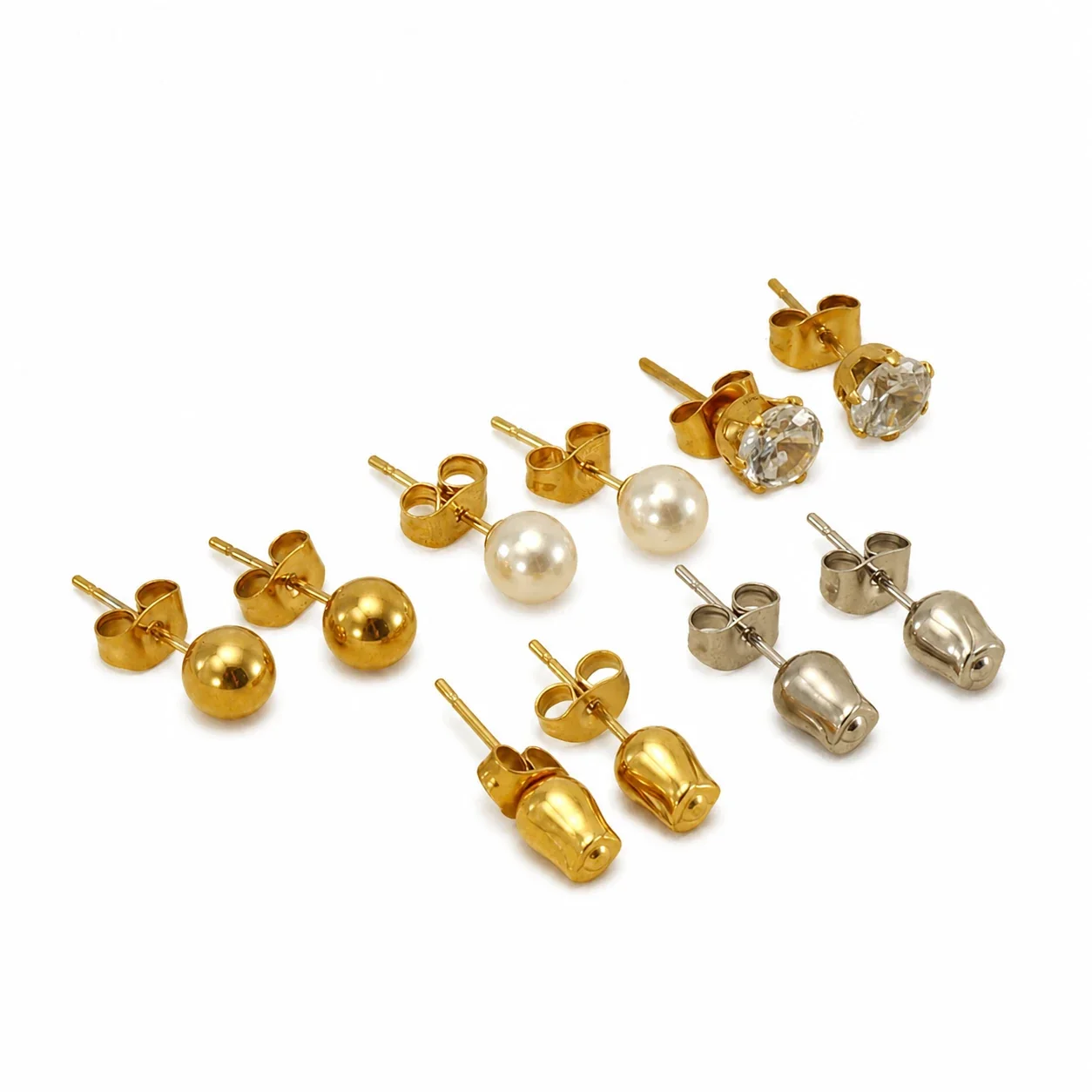 Petite Stainless Steel Ball Pearl Crystal Stud Earrings
