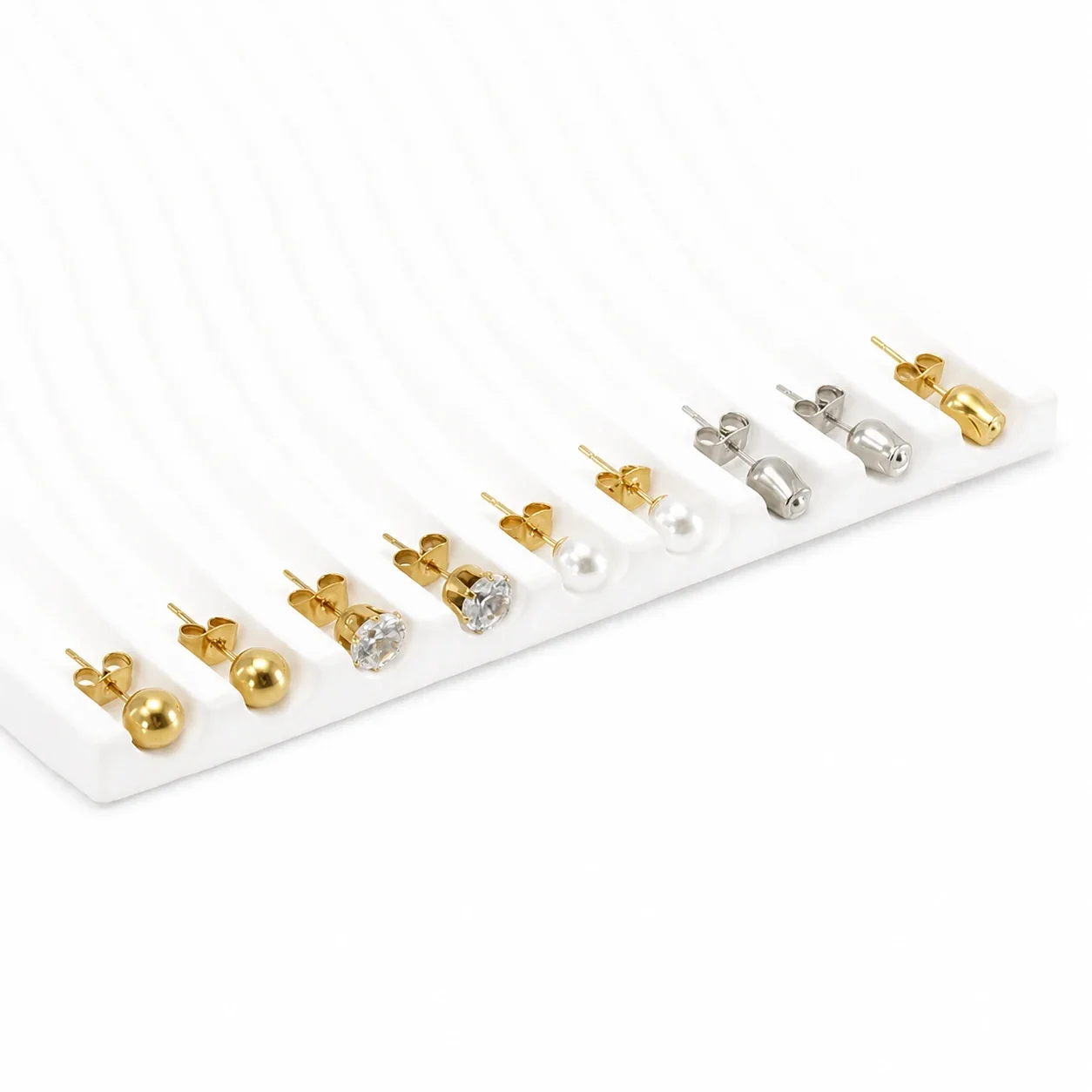 Petite Stainless Steel Ball Pearl Crystal Stud Earrings