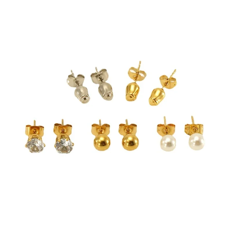 Petite Stainless Steel Ball Pearl Crystal Stud Earrings