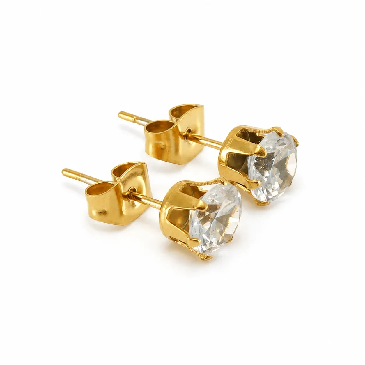 Petite Stainless Steel Ball Pearl Crystal Stud Earrings - Cubic Zirconia