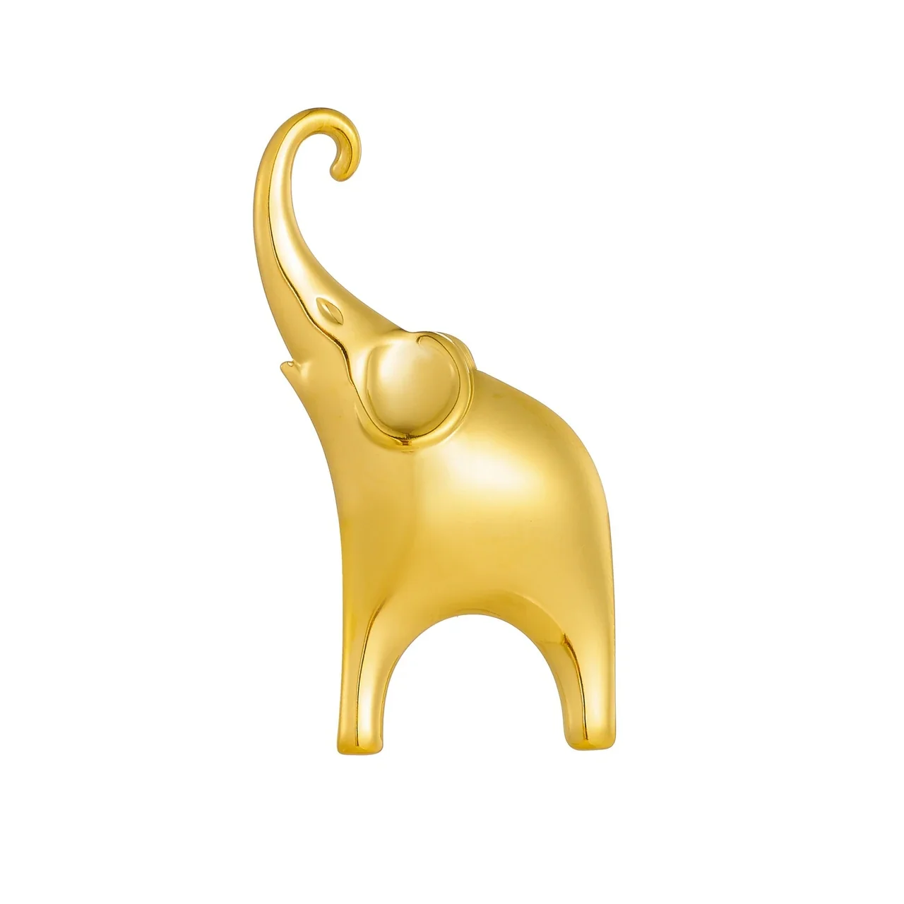 Elephant Brooch with Curled Trunk and Raised Ear, Gold-Plated