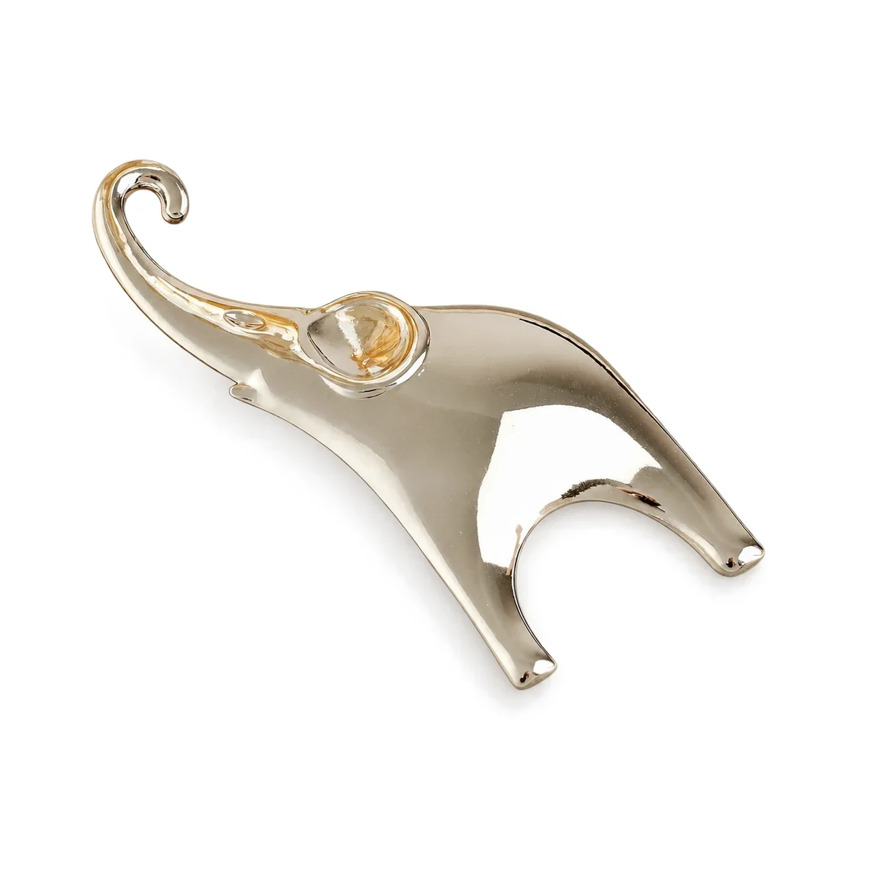 Elephant Brooch with Curled Trunk and Raised Ear, Gold-Plated - Silver