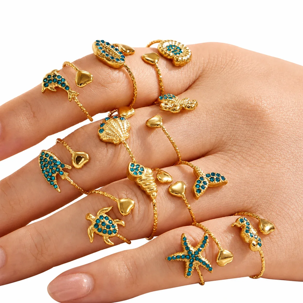 Oceanic 18K Gold-Plated 316L CZ Heart-End Open Ring