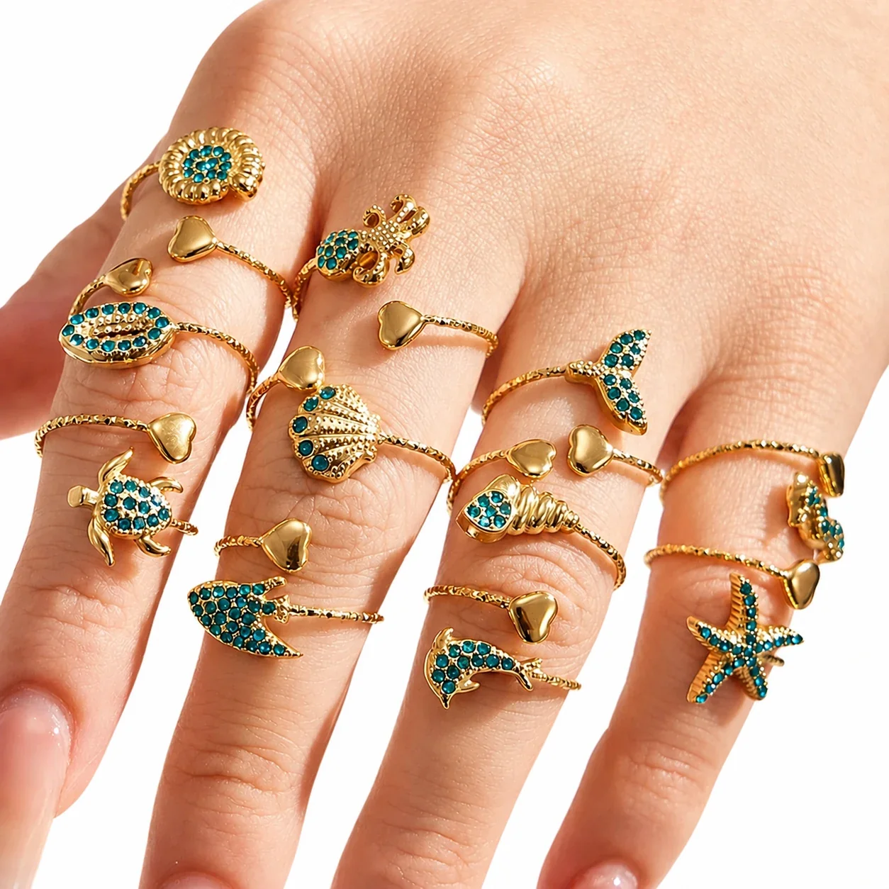 Oceanic 18K Gold-Plated 316L CZ Heart-End Open Ring