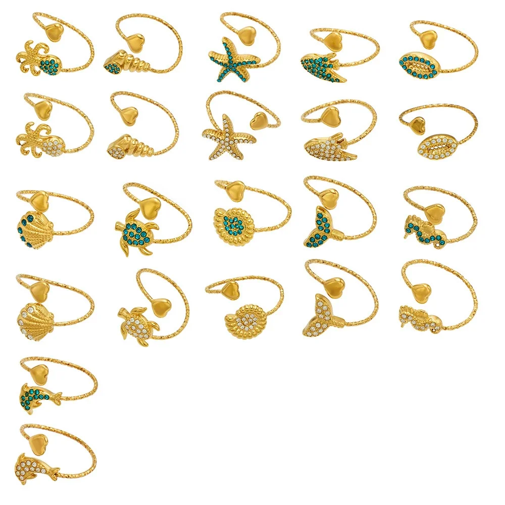 Oceanic 18K Gold-Plated 316L CZ Heart-End Open Ring