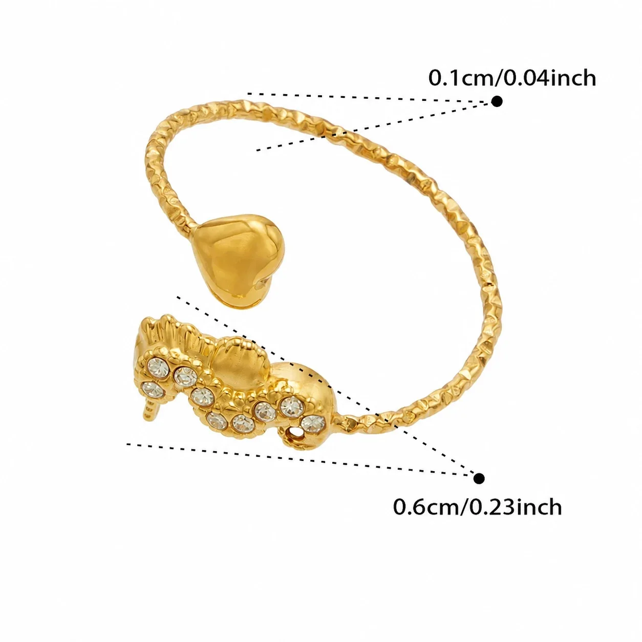 Oceanic 18K Gold-Plated 316L CZ Heart-End Open Ring - Gold Clear CZ Seahorse