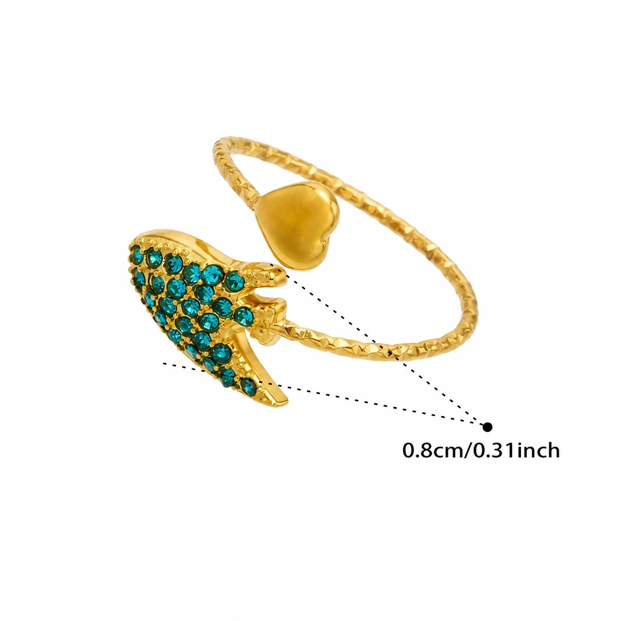 Oceanic 18K Gold-Plated 316L CZ Heart-End Open Ring - Gold Blue CZ Manta Ray