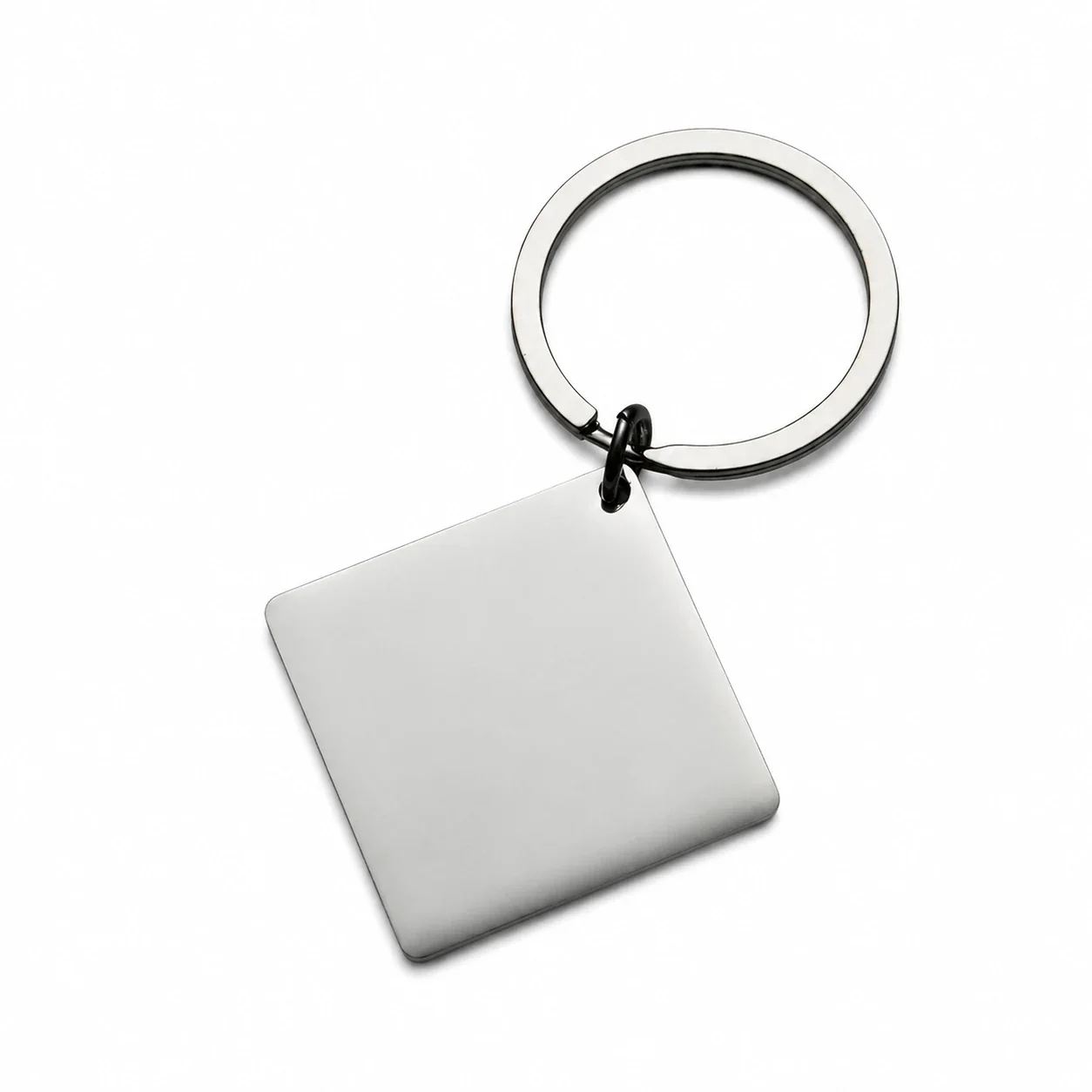 Keyring with Blank Square Pendant, Stainless Steel