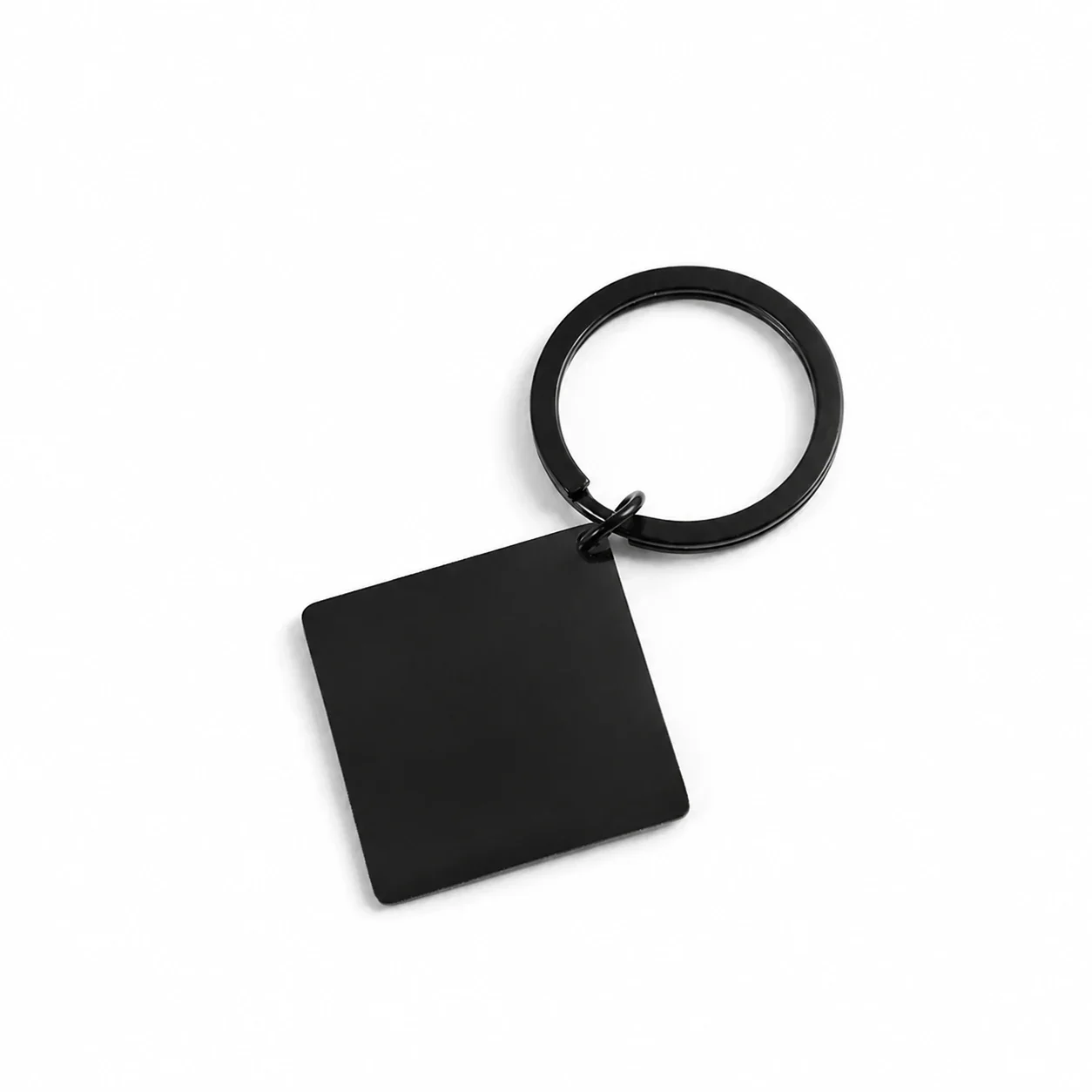 Keyring with Blank Square Pendant, Stainless Steel