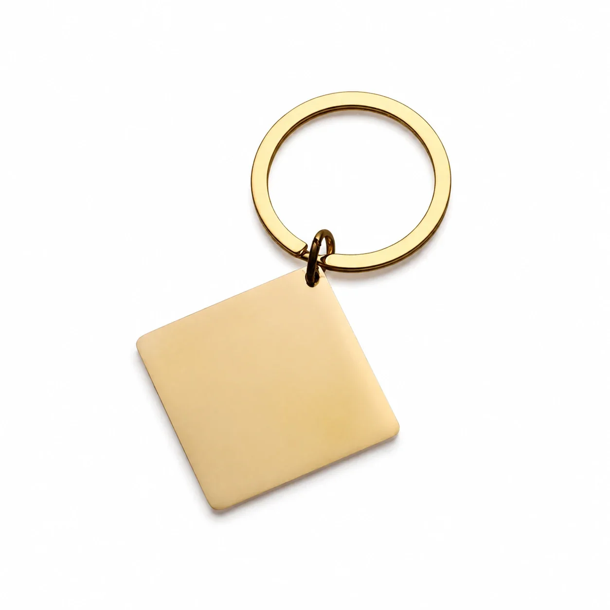 Keyring with Blank Square Pendant, Stainless Steel