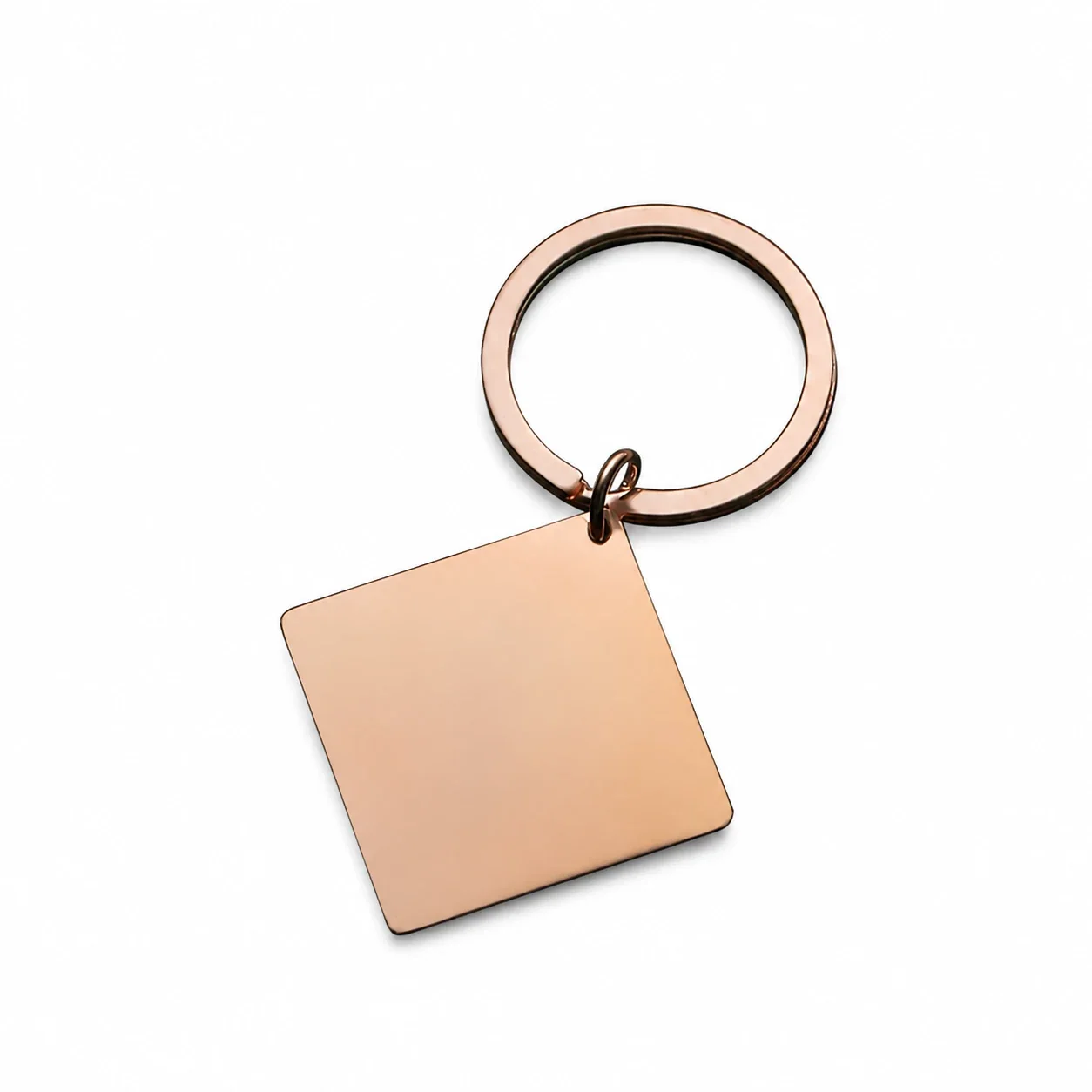 Keyring with Blank Square Pendant, Stainless Steel