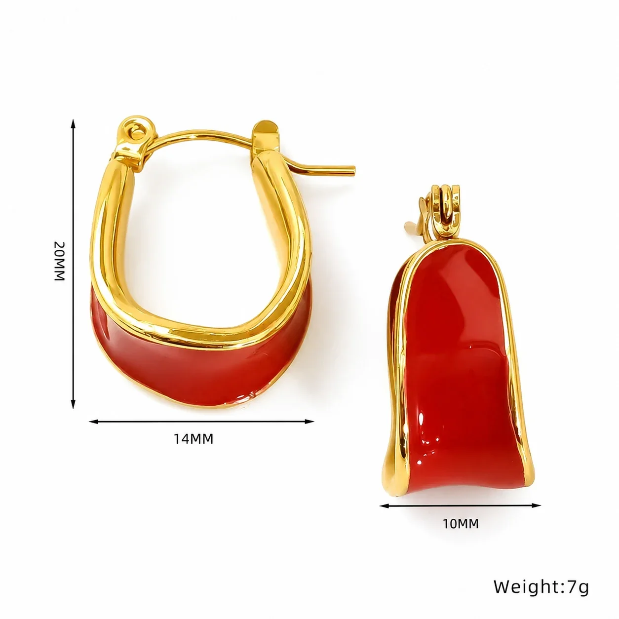 Sculptural Gold-Tone Enamel Curved Hoop Earrings - Gold Red
