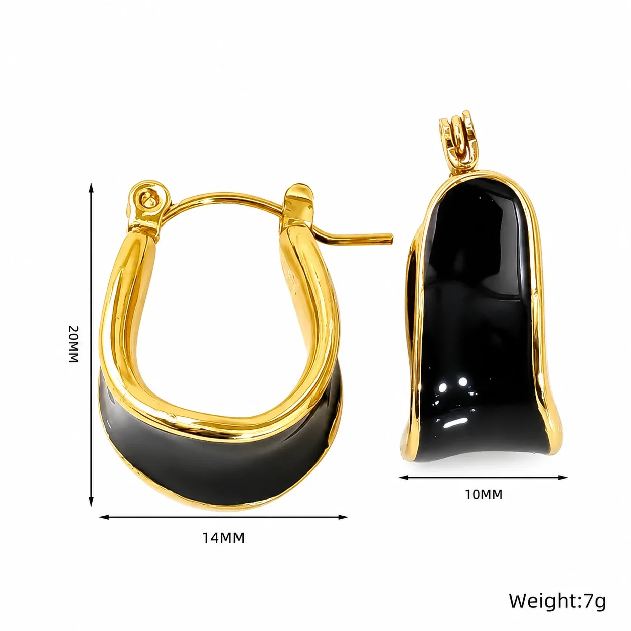Sculptural Gold-Tone Enamel Curved Hoop Earrings - Gold Black