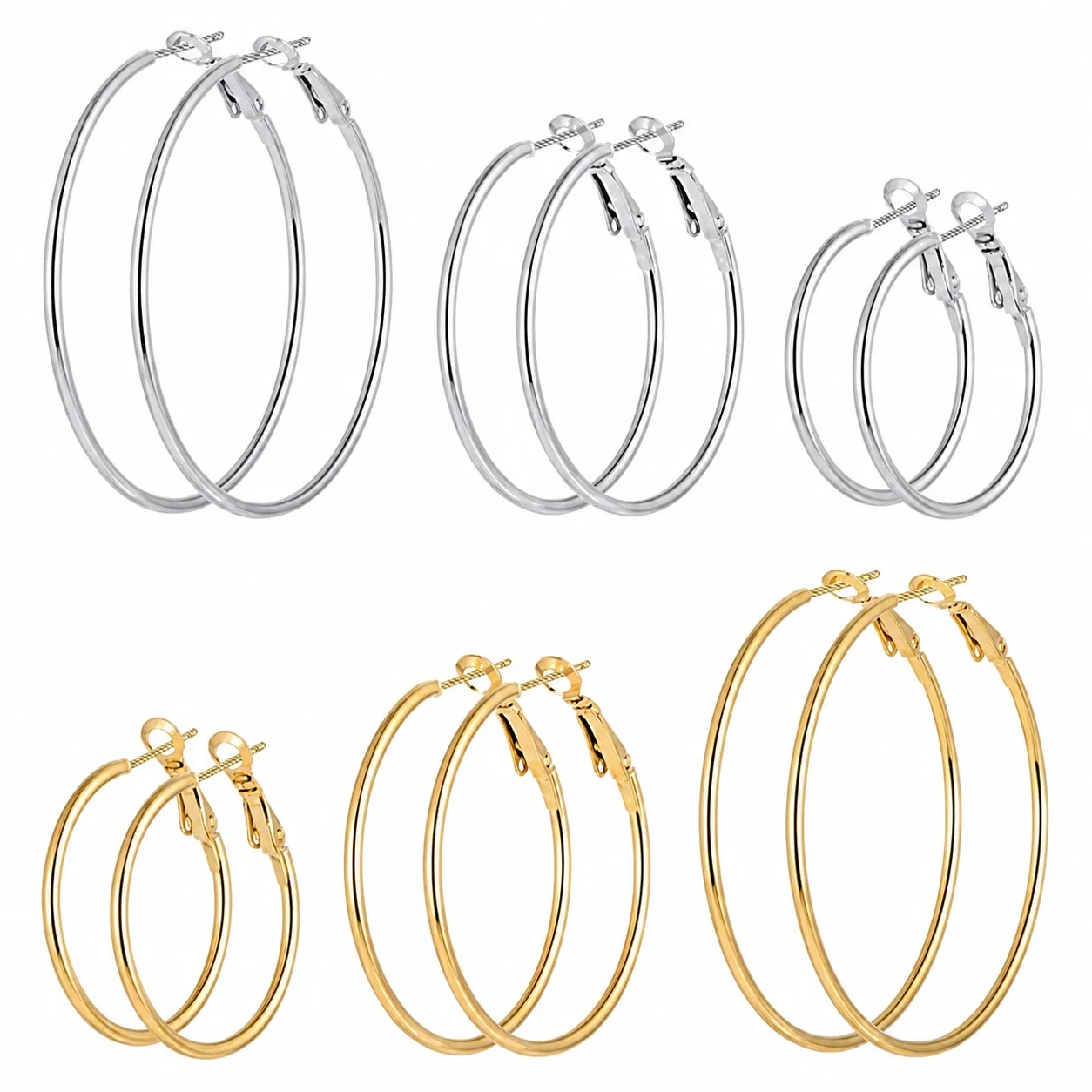 Sleek Stainless Steel Slim Round Hoop Earrings