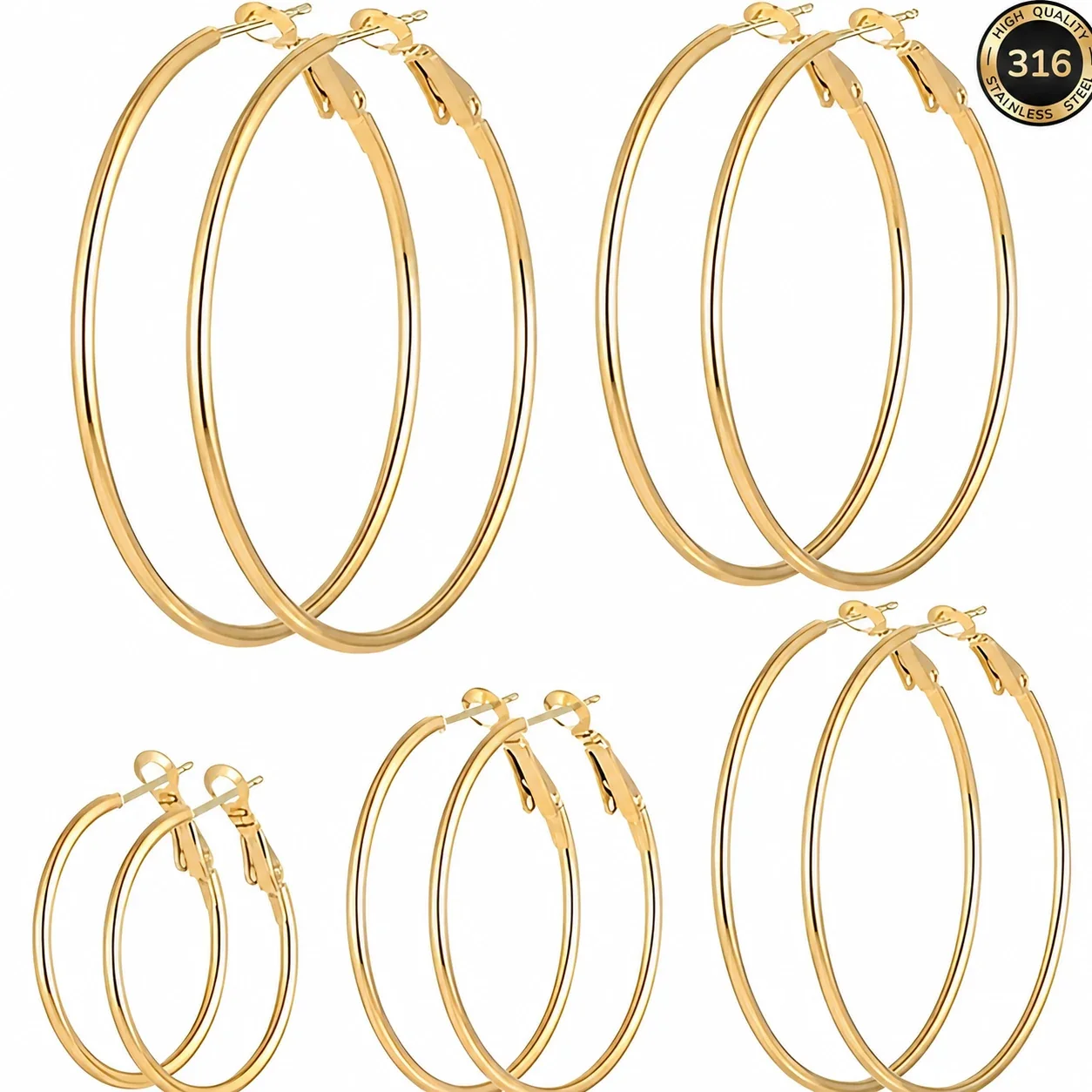 Sleek Stainless Steel Slim Round Hoop Earrings