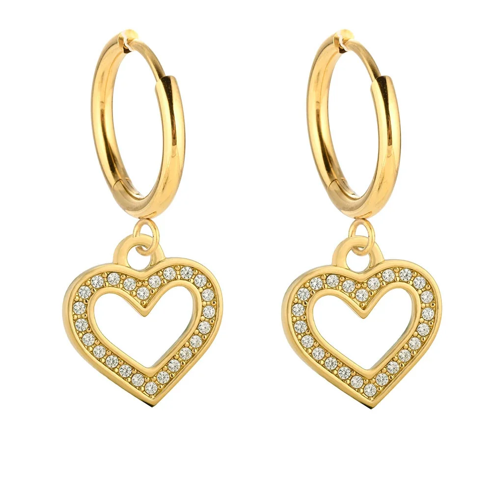 Sparkling 316 Stainless Steel Pavé Heart Hoop Earrings
