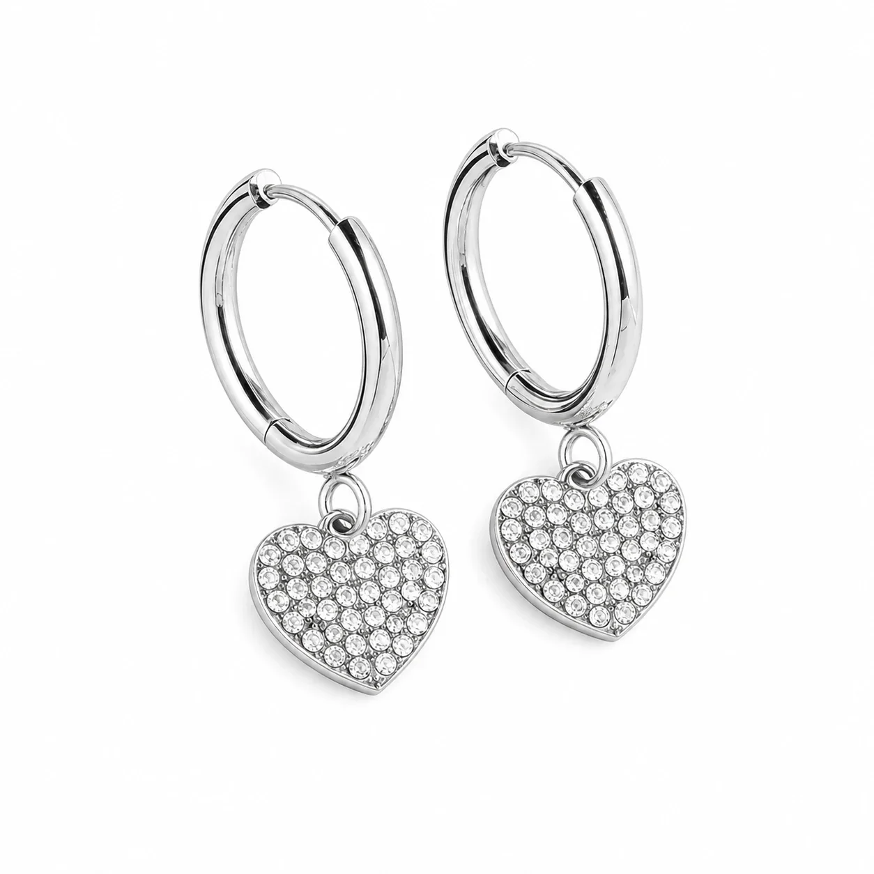 Sparkling 316 Stainless Steel Pavé Heart Hoop Earrings