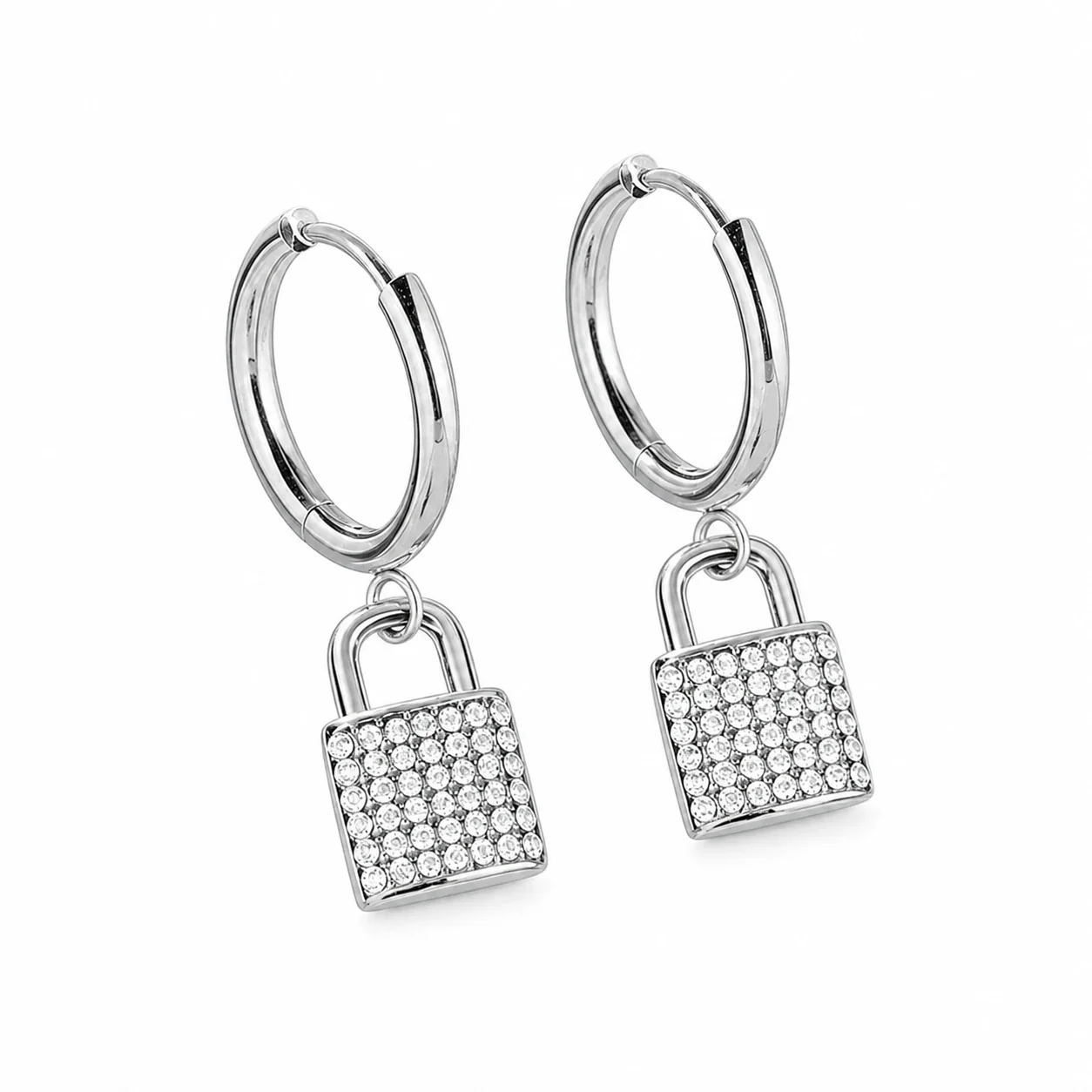 Sparkling 316 Stainless Steel Pavé Heart Hoop Earrings