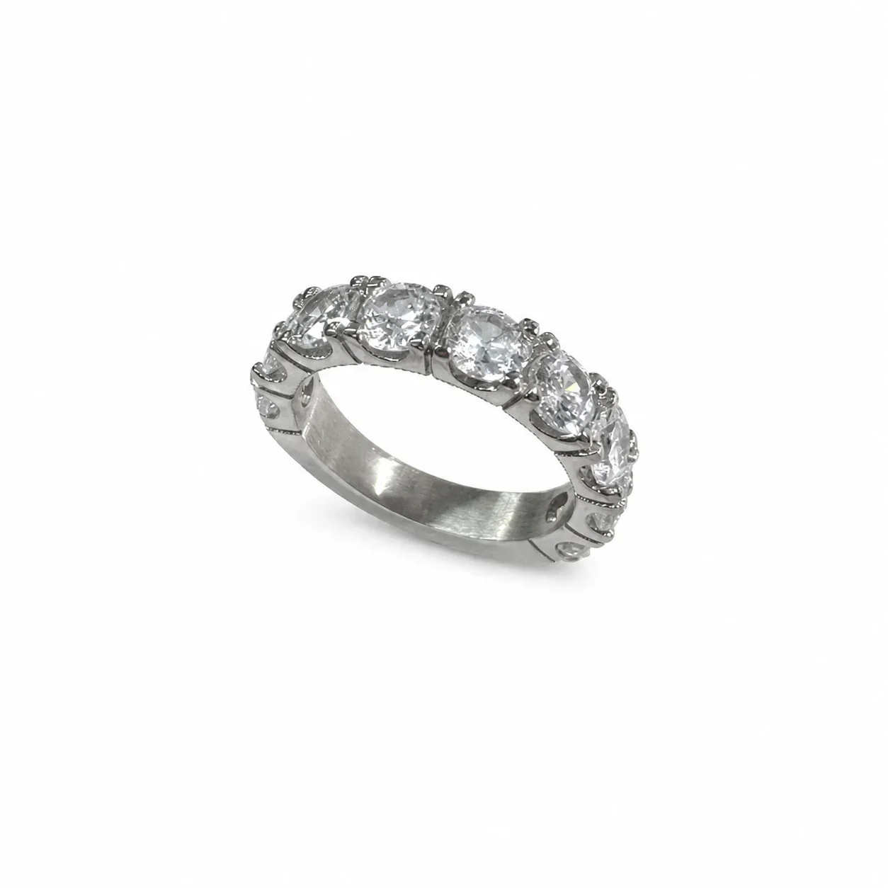 Radiant 316 Stainless Steel Round CZ Band Ring - Silver