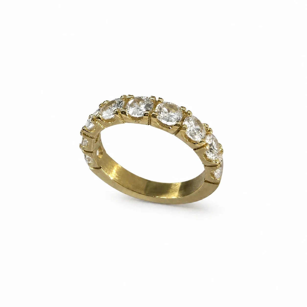 Radiant 316 Stainless Steel Round CZ Band Ring - Gold