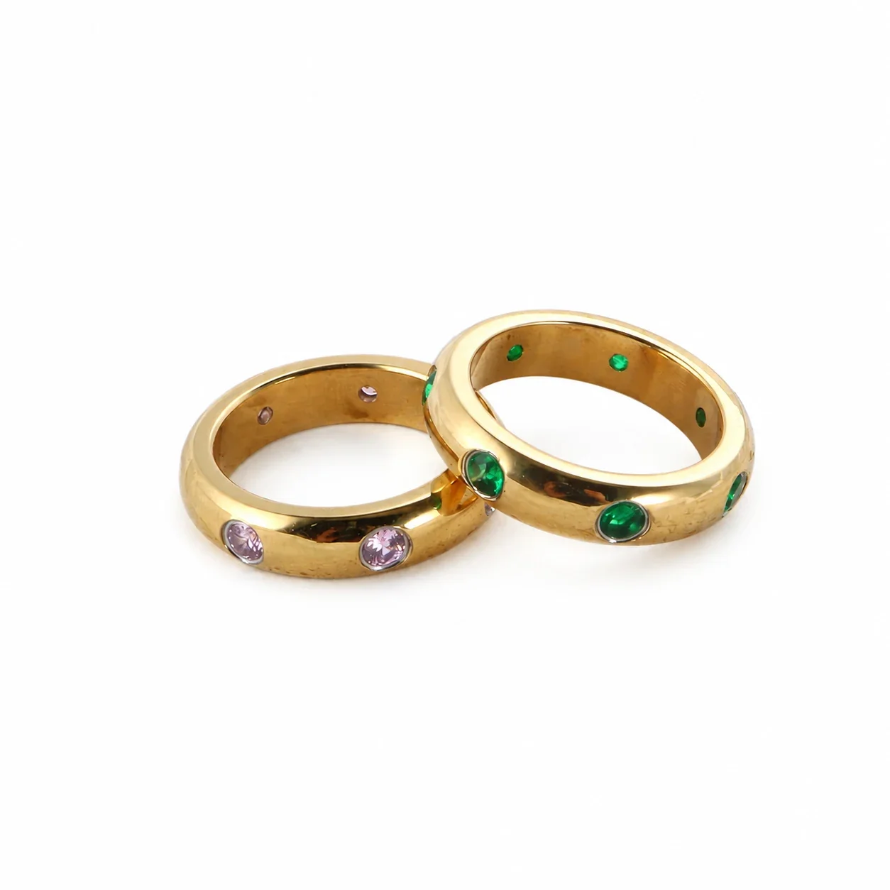 Dome Ring with Flush Round CZ Stainless Steel 18K Gold-Plated