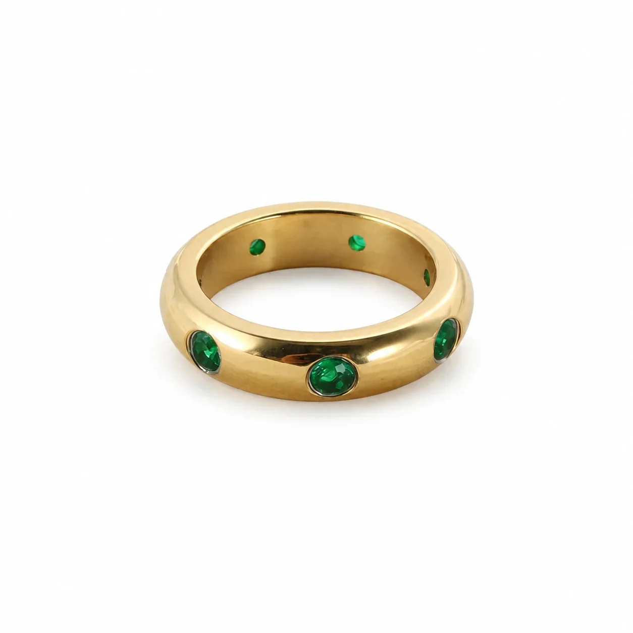 Dome Ring with Flush Round CZ Stainless Steel 18K Gold-Plated