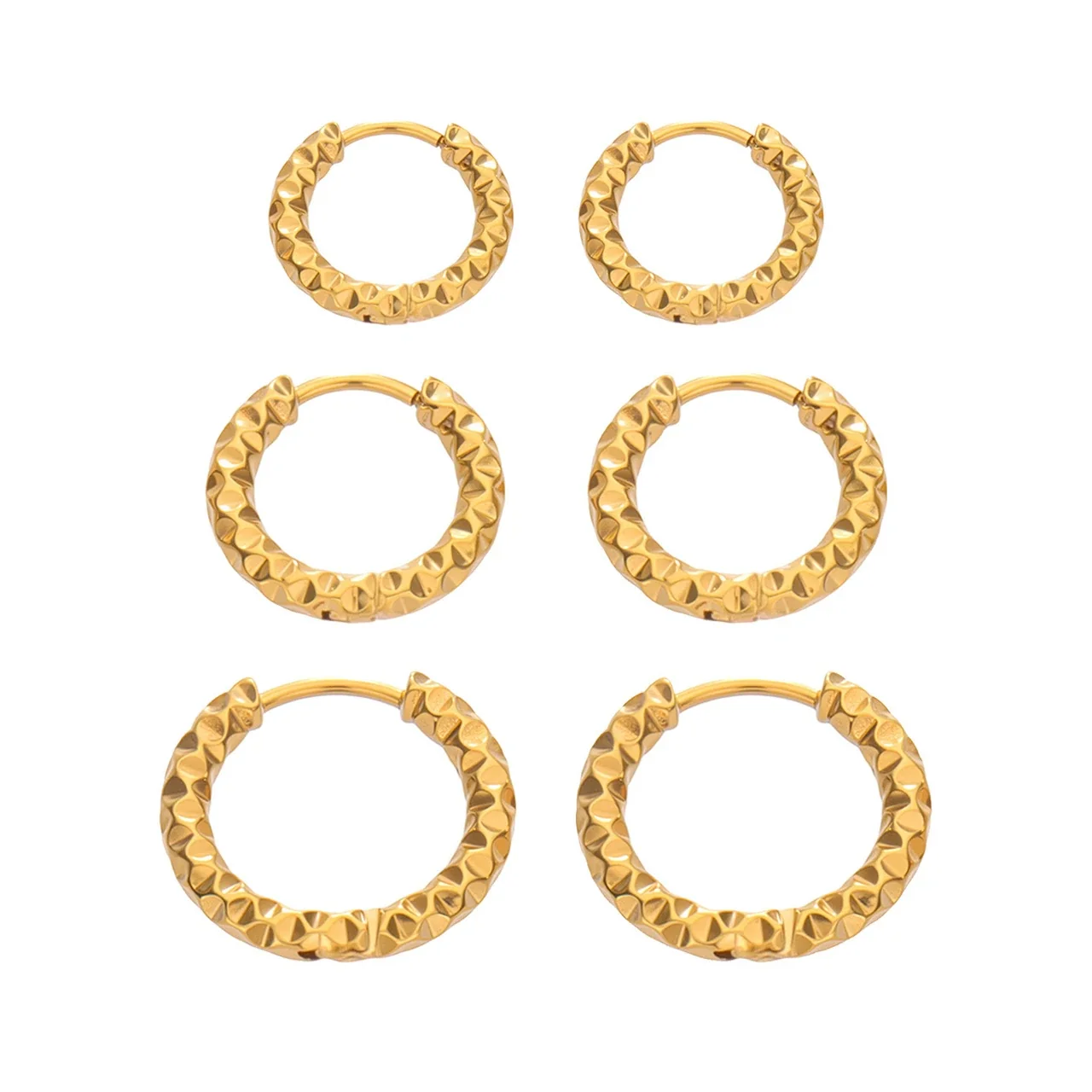 Faceted 18K Gold PVD 316L Stainless Steel Huggie Hoop Earrings