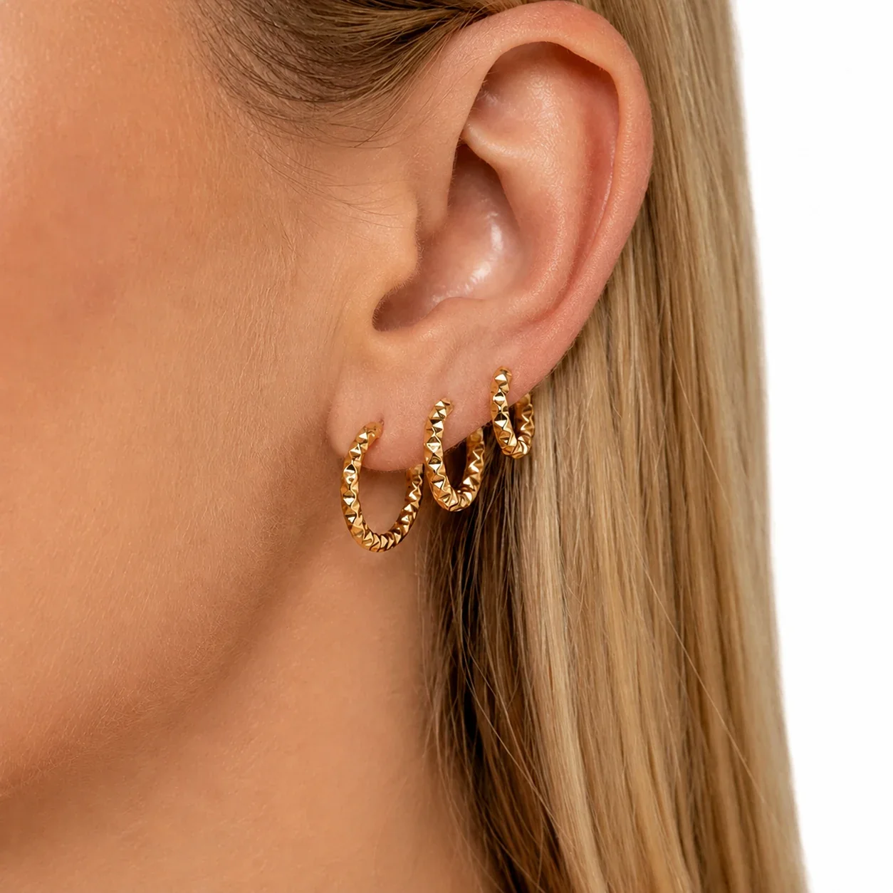 Faceted 18K Gold-Plated 316L Huggie Hoop Earrings