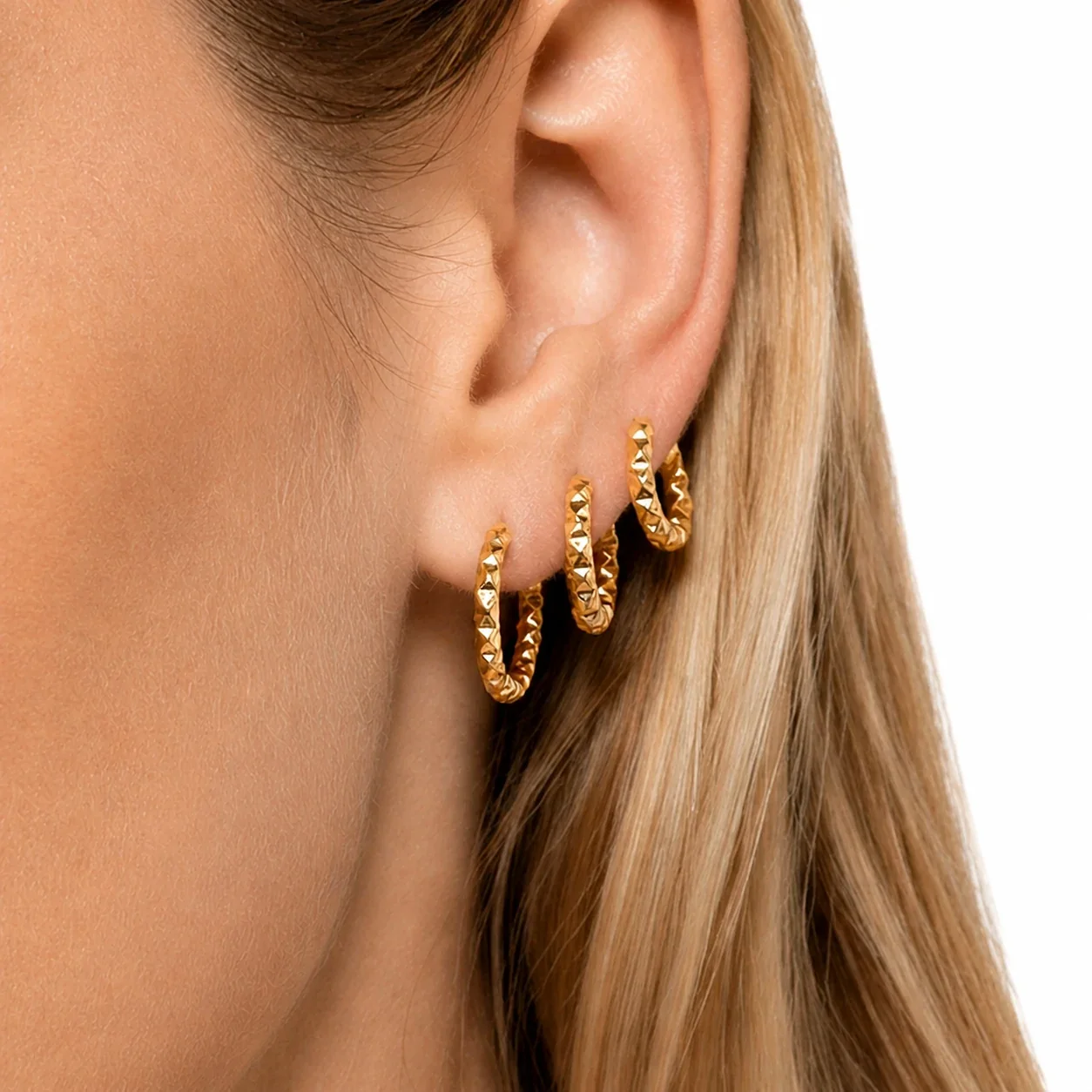 Faceted 18K Gold-Plated 316L Huggie Hoop Earrings