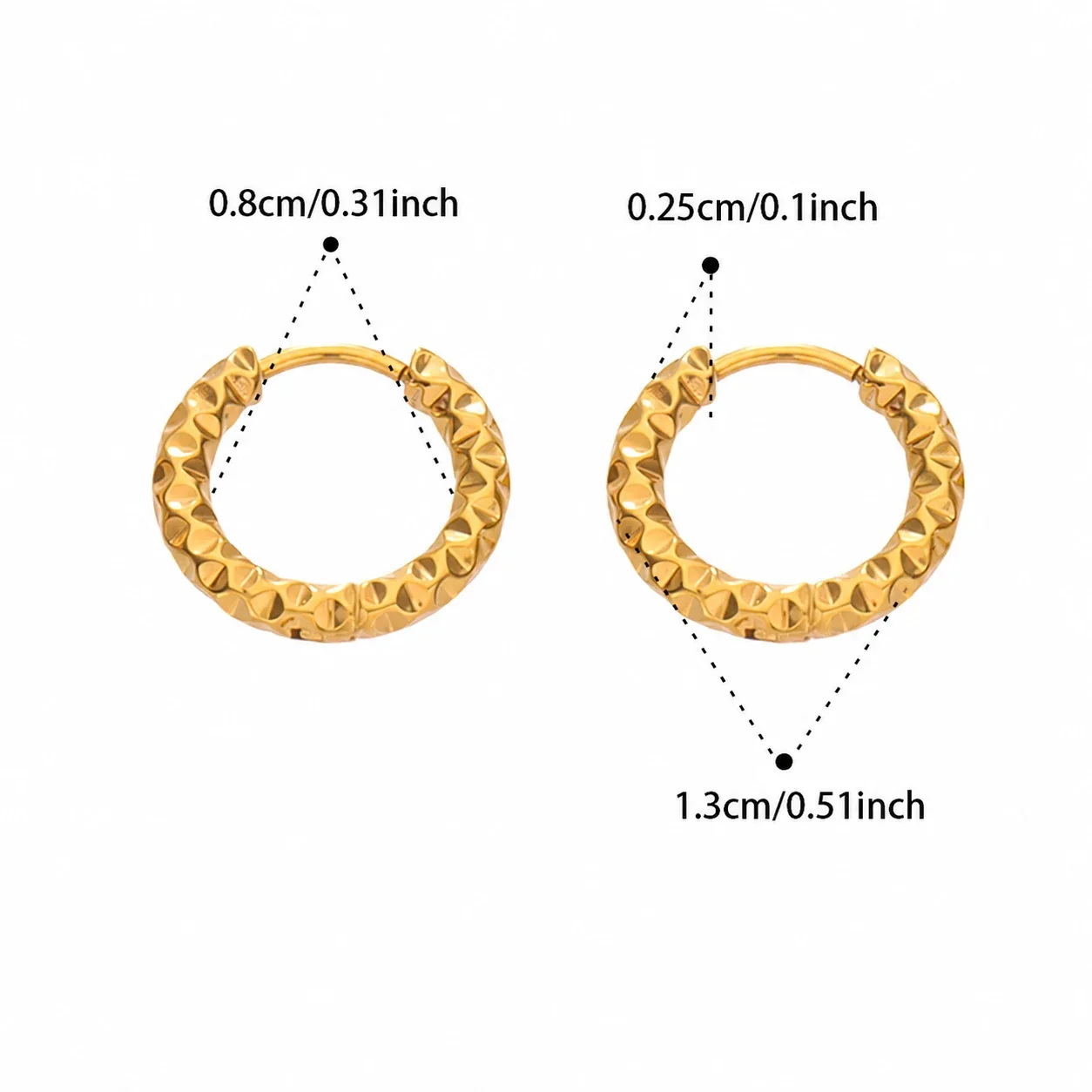 Faceted 18K Gold-Plated 316L Huggie Hoop Earrings - Gold 8 mm