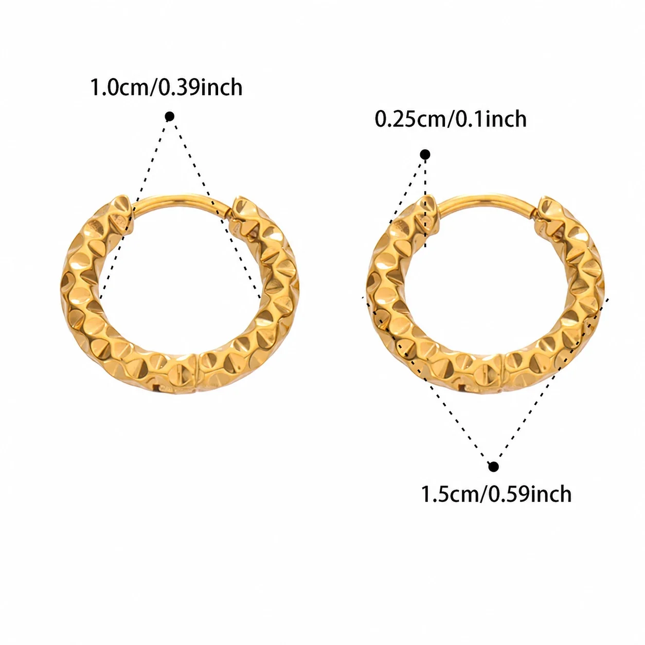 Faceted 18K Gold-Plated 316L Huggie Hoop Earrings - Gold 10 mm