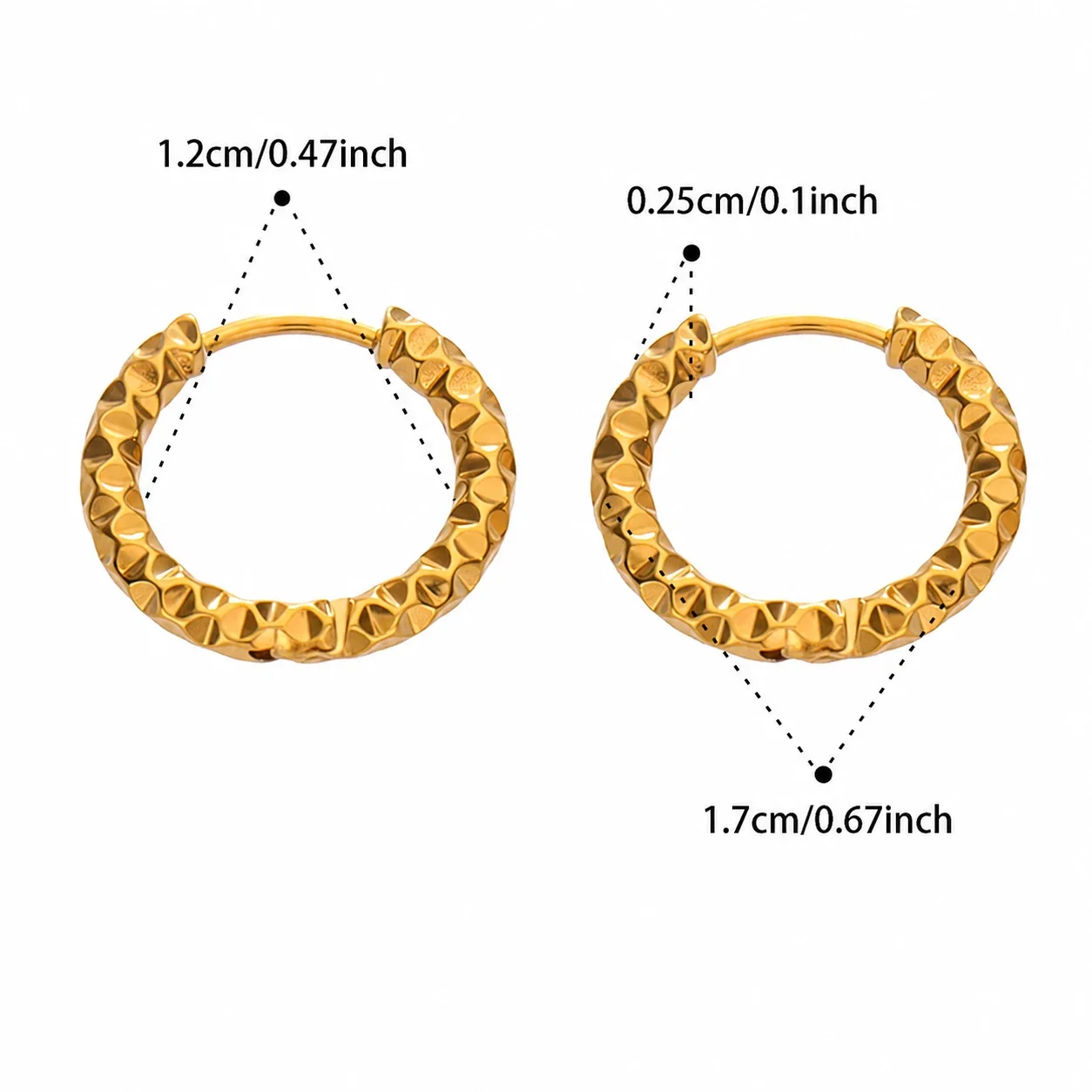 Faceted 18K Gold-Plated 316L Huggie Hoop Earrings - Gold 12 mm