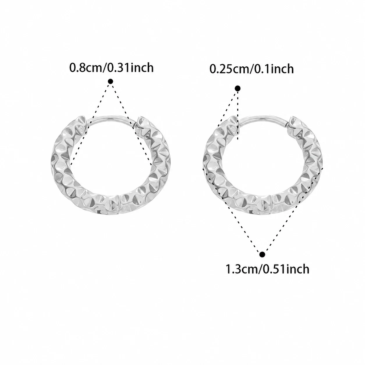 Faceted 18K Gold-Plated 316L Huggie Hoop Earrings - Silver 8 mm