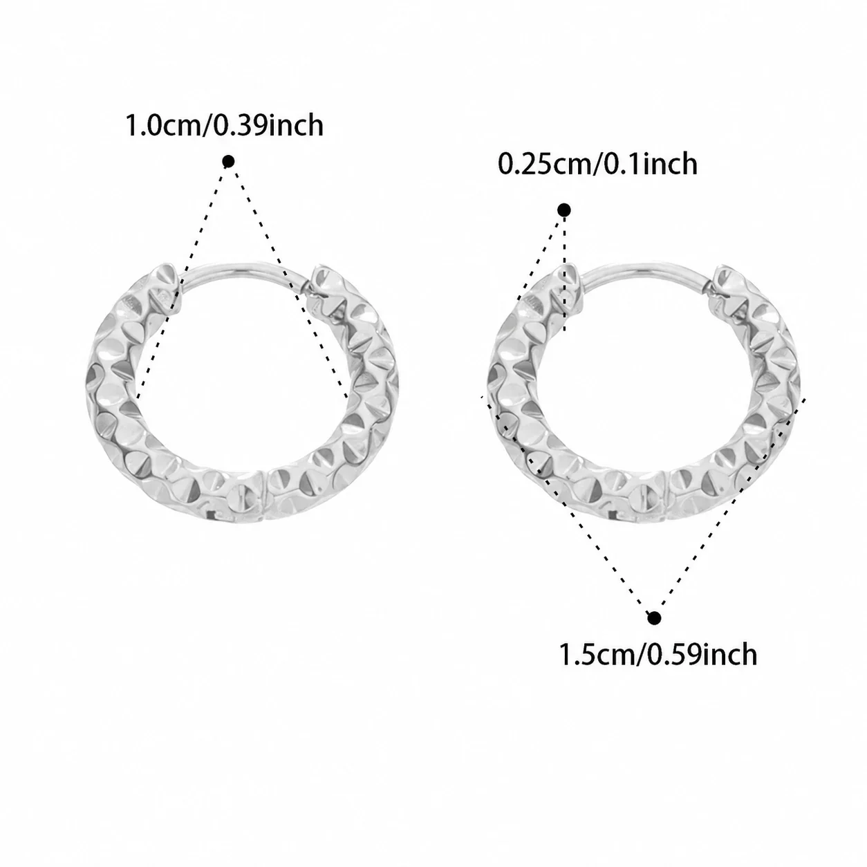 Faceted 18K Gold-Plated 316L Huggie Hoop Earrings - Silver 10 mm