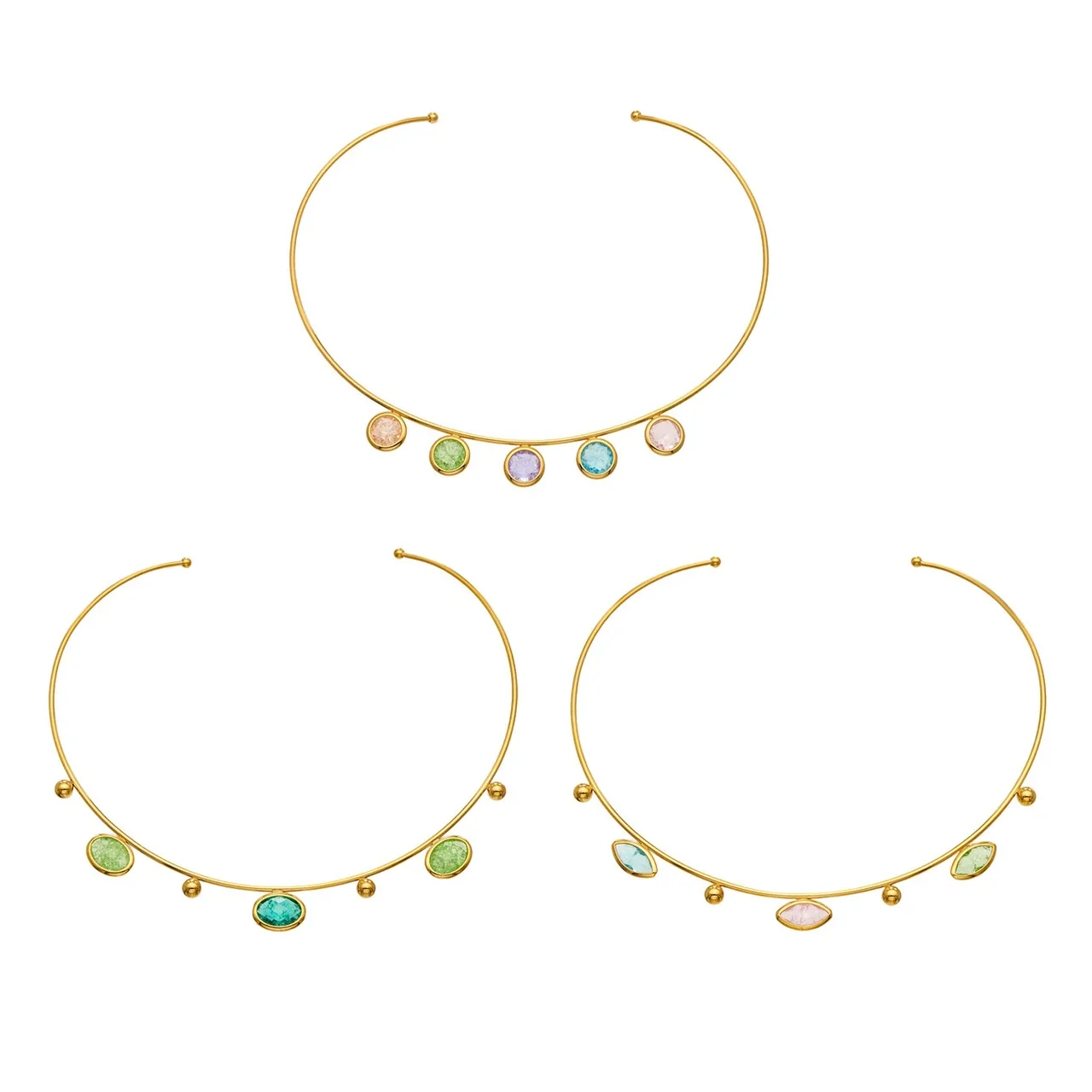 Open Crystal Drop Choker, 18K Gold-Plated Stainless Steel