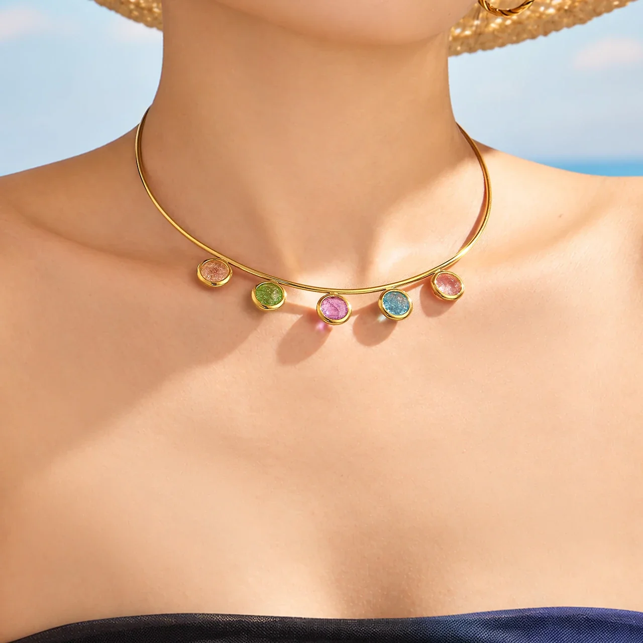Open Crystal Drop Choker, 18K Gold-Plated Stainless Steel