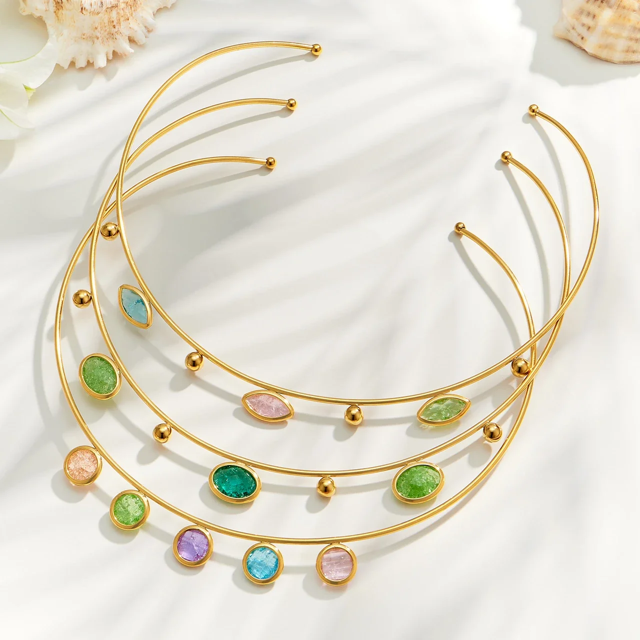 Open Crystal Drop Choker, 18K Gold-Plated Stainless Steel