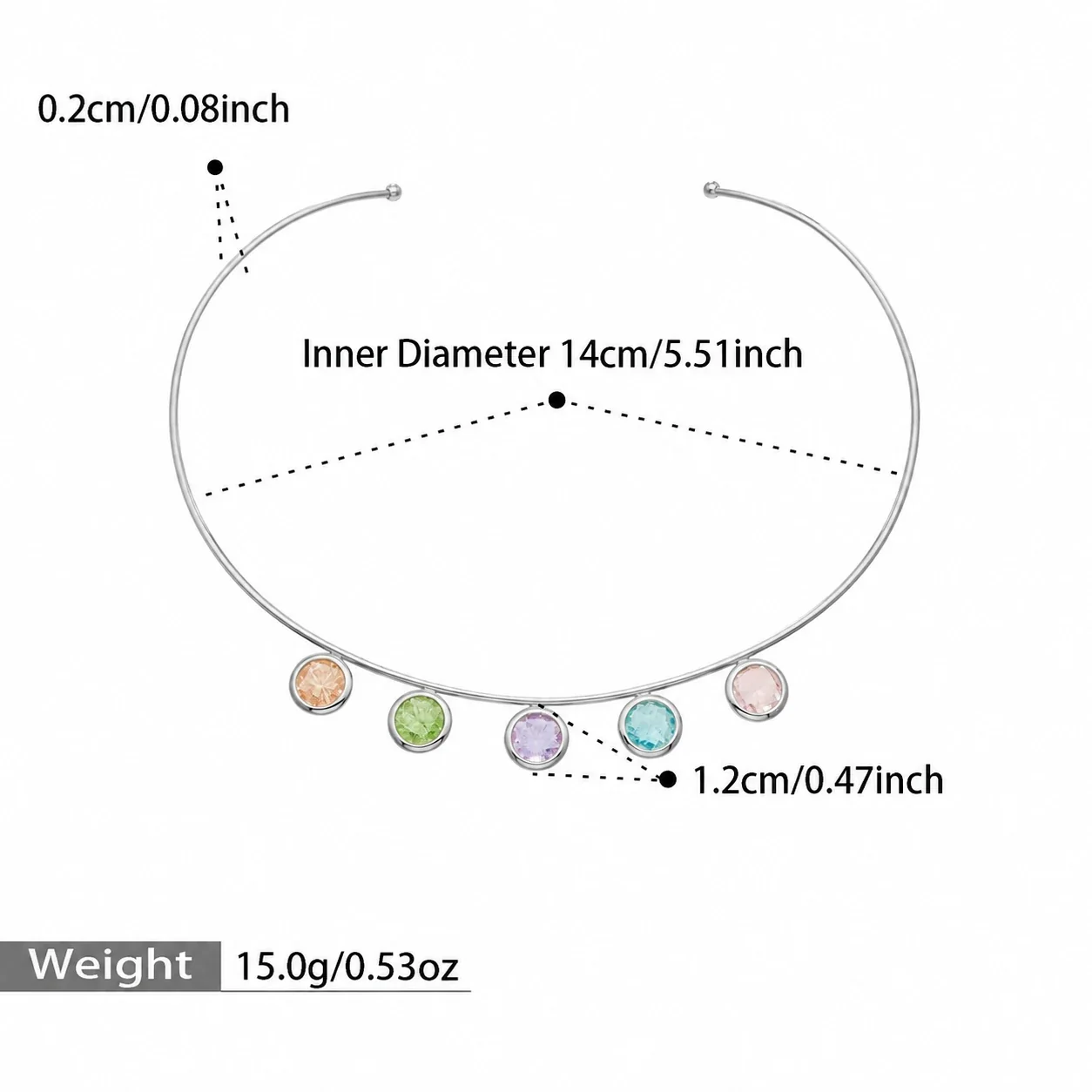 Open Crystal Drop Choker, 18K Gold-Plated Stainless Steel - Silver Round Crystal