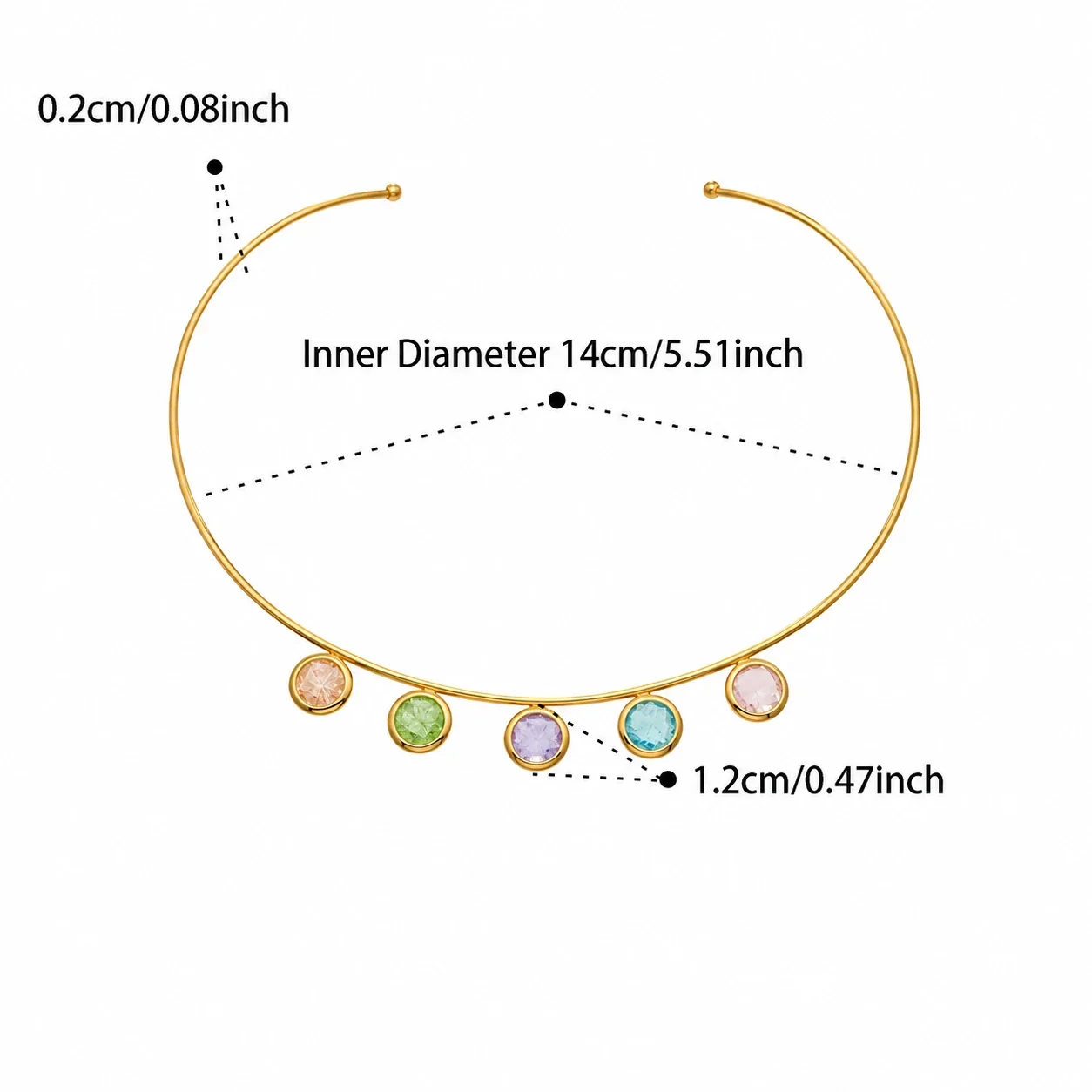Open Crystal Drop Choker, 18K Gold-Plated Stainless Steel - Gold Round Crystal