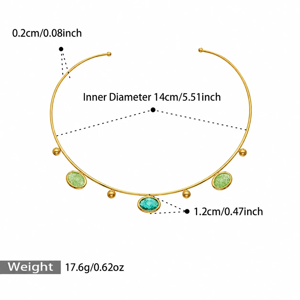 Open Crystal Drop Choker, 18K Gold-Plated Stainless Steel - Gold Round Crystal and Ball