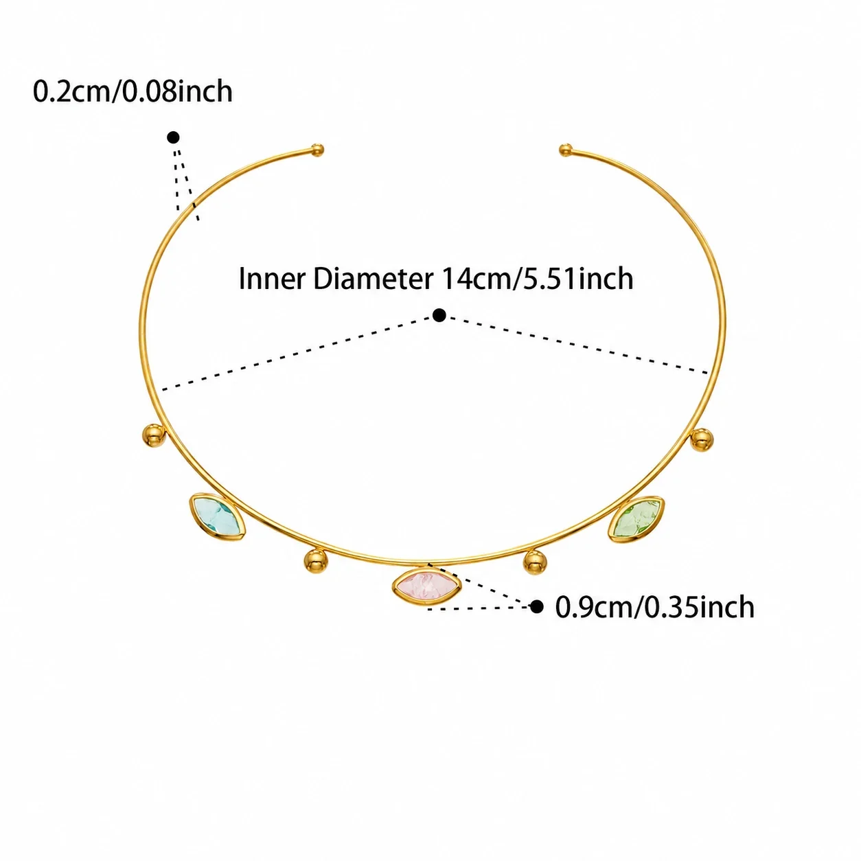 Open Crystal Drop Choker, 18K Gold-Plated Stainless Steel - Gold Marquise Crystal and Ball