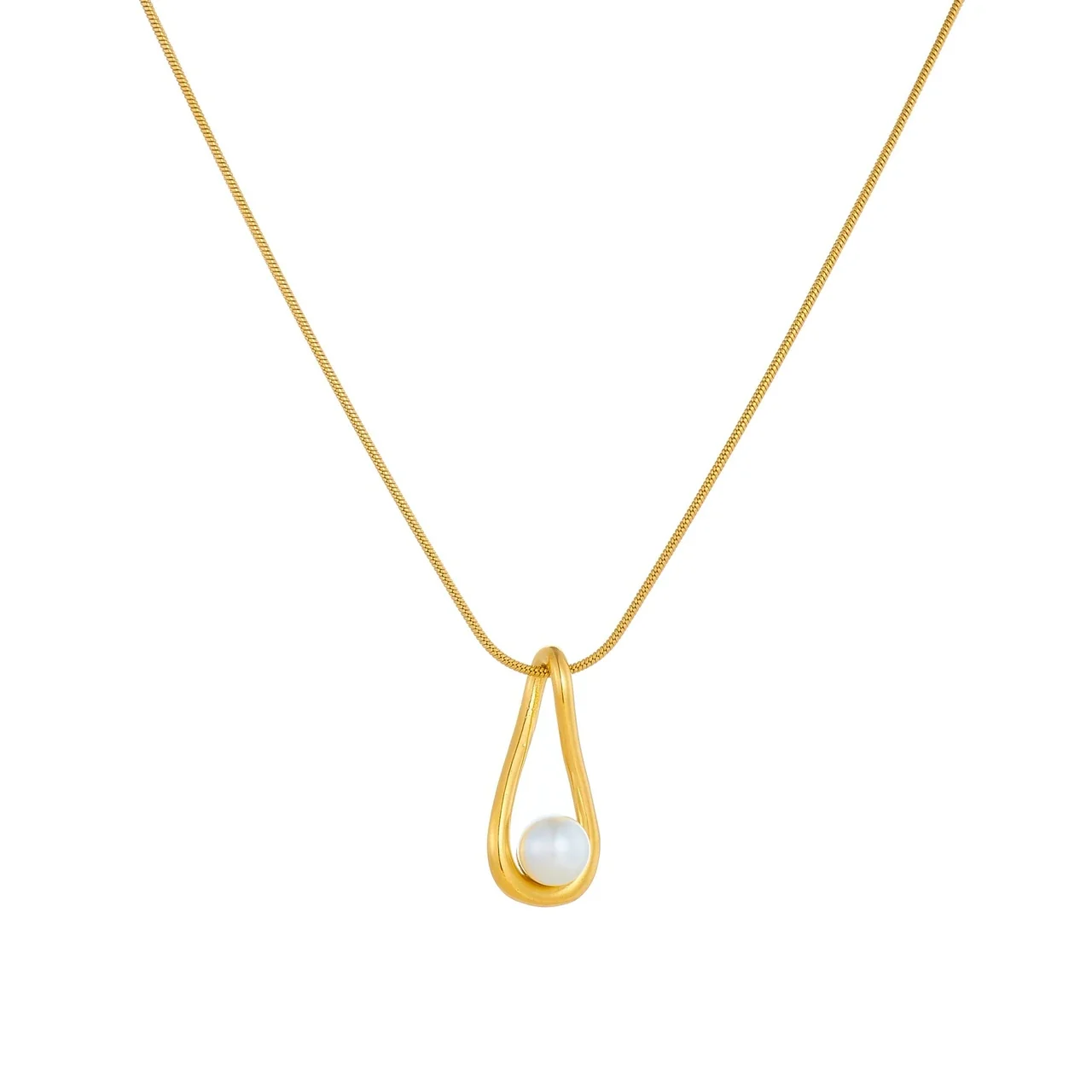 Pendant Necklace with Teardrop Pearl-Effect, Gold-Plated Steel