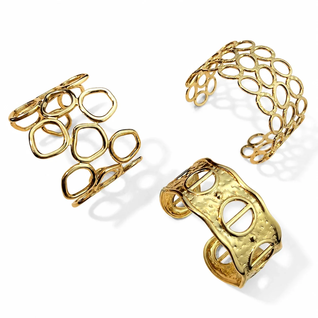 Sculptural 18K Gold-Plated Open Oval Hammered Cuff