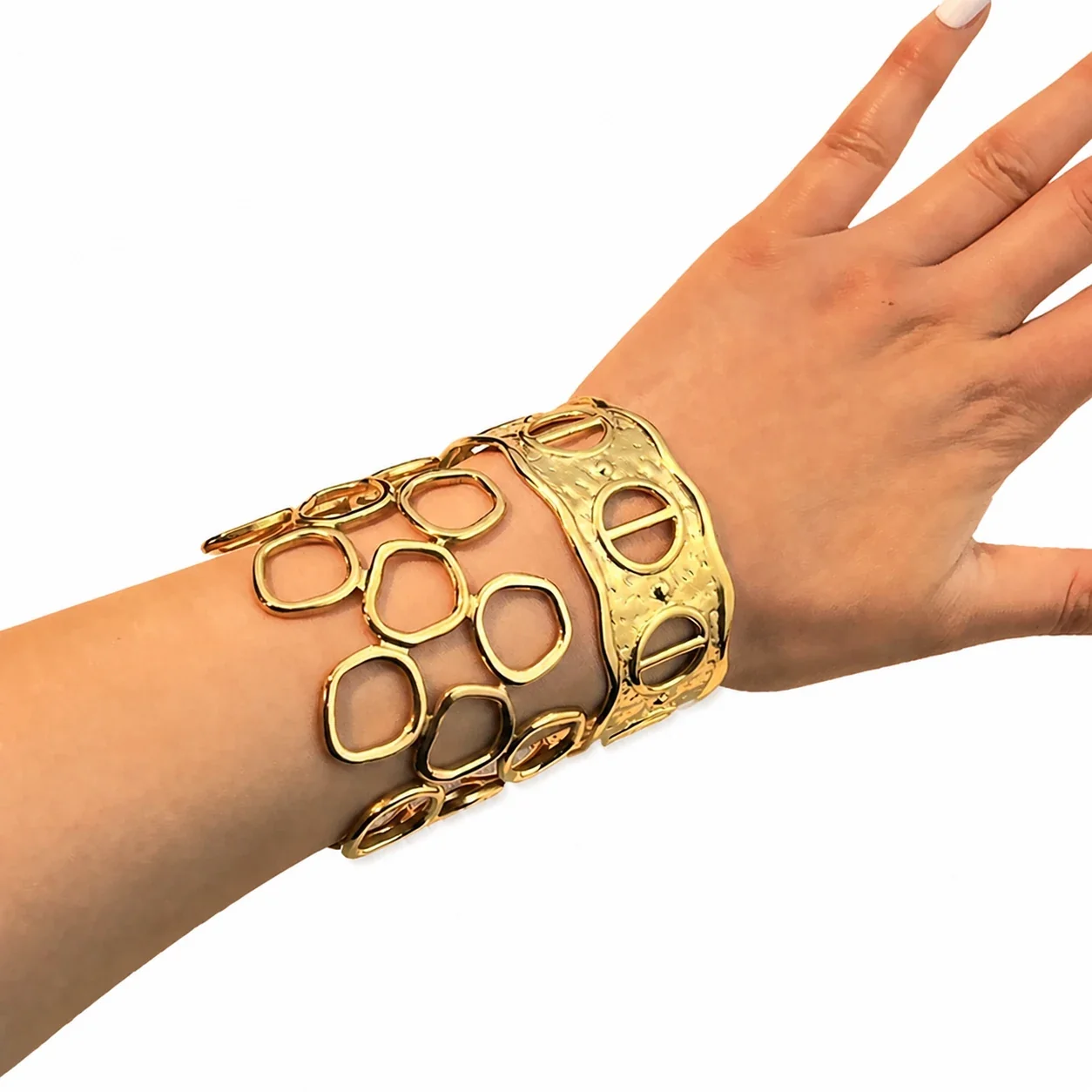 Sculptural 18K Gold-Plated Open Oval Hammered Cuff