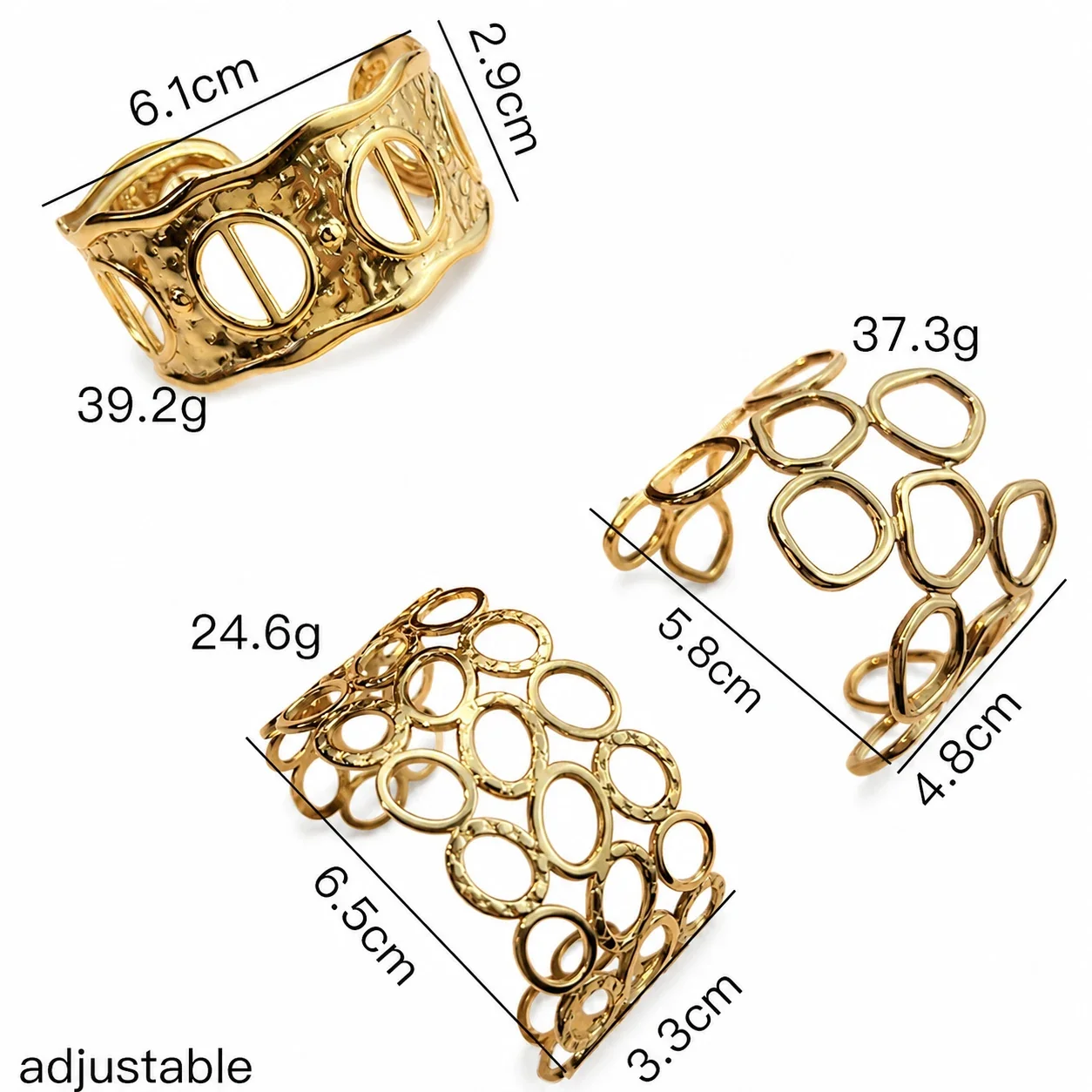 Sculptural 18K Gold-Plated Open Oval Hammered Cuff