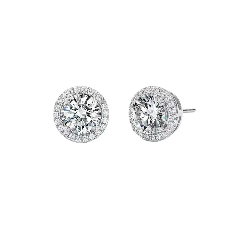 Radiant Silver-Tone Round CZ Halo Stud Earrings
