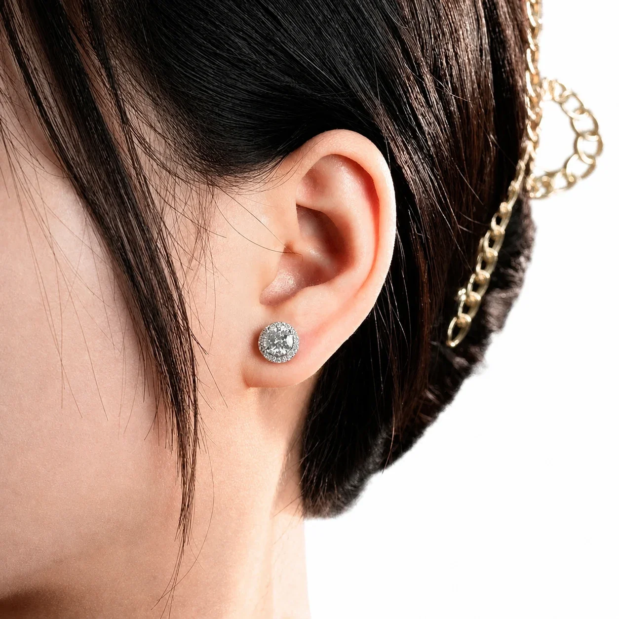 Radiant Silver-Tone Round CZ Halo Stud Earrings