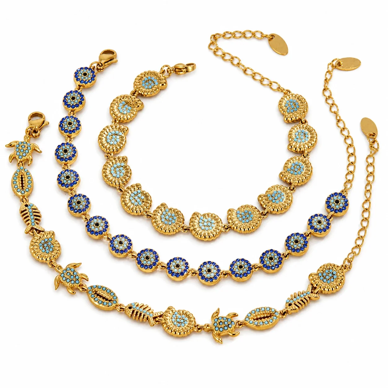 Oceanic 18K Gold-Plated Turquoise Motif Chain Bracelet