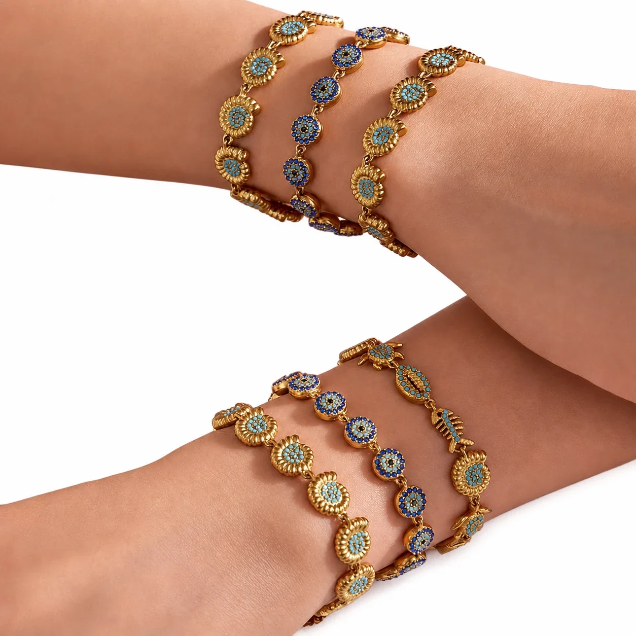 Oceanic 18K Gold-Plated Turquoise Motif Chain Bracelet