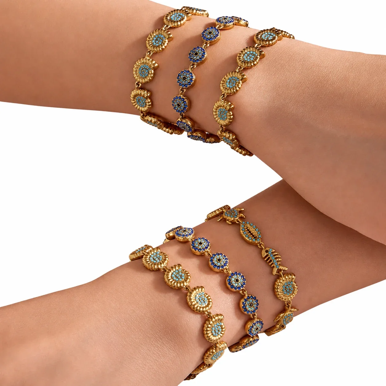 Oceanic 18K Gold-Plated Turquoise Motif Chain Bracelet